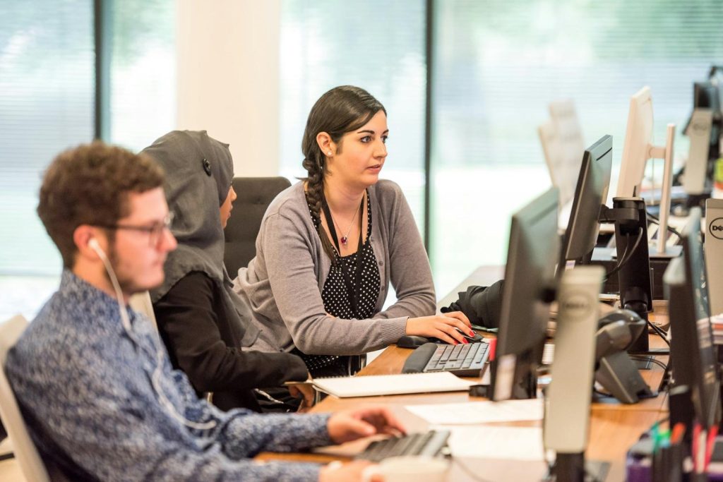 Professionals working on their computers